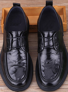 W578新款男鞋商务休闲皮鞋牛皮潮流系带圆头鞋德比鞋日系鞋厚底鞋