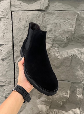 W578切尔西靴新款厚底雅痞同款英伦复古短靴磨砂皮百搭套脚男靴潮
