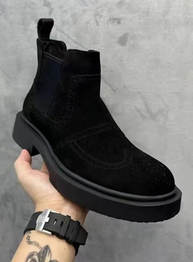 欧洲站秋冬一脚蹬翻毛真皮男鞋英伦风时尚潮流圆头黑色百搭高端男