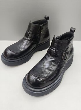 W578男款冬季男鞋高帮皮靴真皮加绒工装靴男士棉鞋