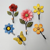 美式 饰品挂饰玄关入户挂衣钩 田园乡村铁艺花朵挂钩花园庭院壁饰装