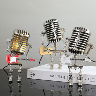 工业风机器人摆件电脑桌面小夜灯机械朋克麦克风吉他手男生礼物