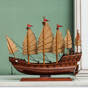 郑和下西洋船宝船帆船模型装饰品木船摆件仿真一帆风顺福船古木船