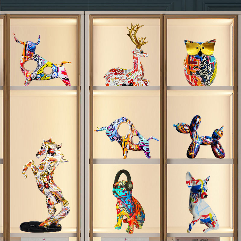 水转印彩色个性动物电视柜摆件