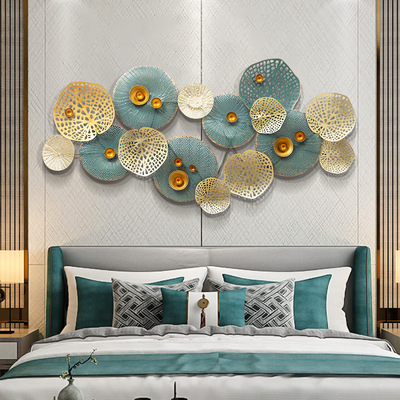 新中式沙发背景装饰铁艺荷叶挂件