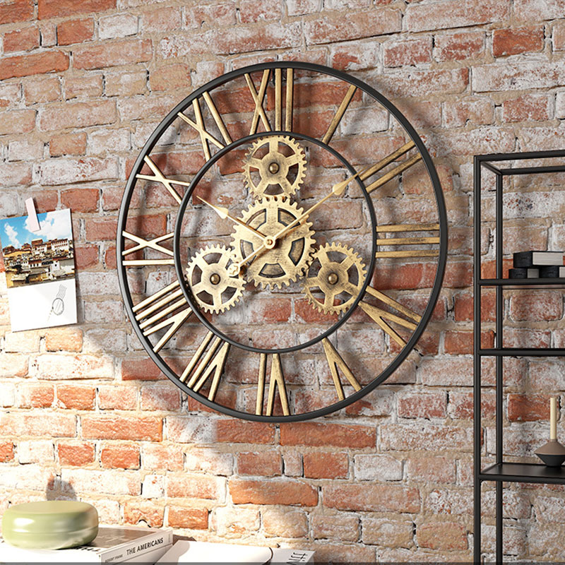 铁艺工业风齿轮钟表艺术挂钟客厅轻奢静音大气复古墙面装饰时钟