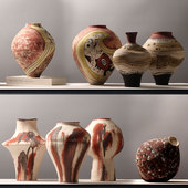 手绘民族风条纹侘寂风陶罐花瓶摆件高级感中式 仿古陶瓷客厅插花器