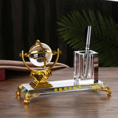 高档水晶地球仪笔筒领导老板办公室桌面公司工位摆件商务纪念礼品