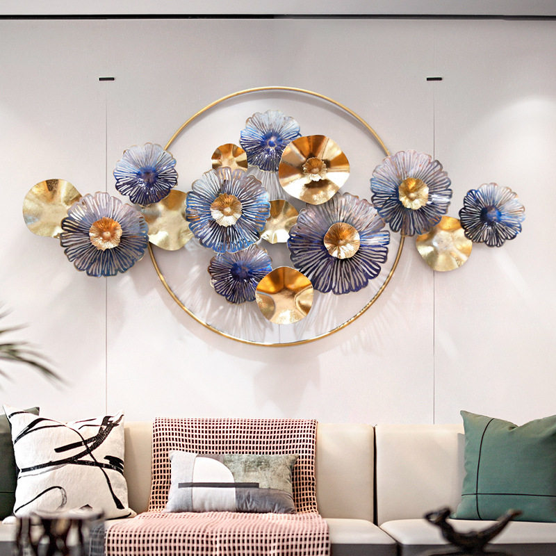 新中式立体铁艺荷花壁挂客厅沙发电视背景墙装饰餐厅轻奢墙面挂件