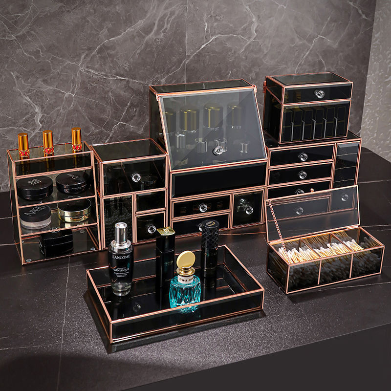 高组感轻奢玻璃梳妆台化妆置物架