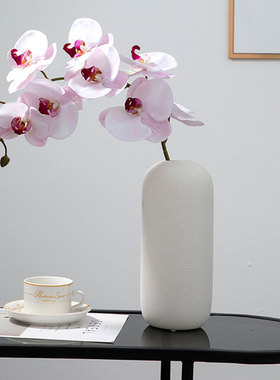 仿真花高级感逼真湿感3D立体兰花单支蝴蝶兰陶瓷花瓶白色插花摆件
