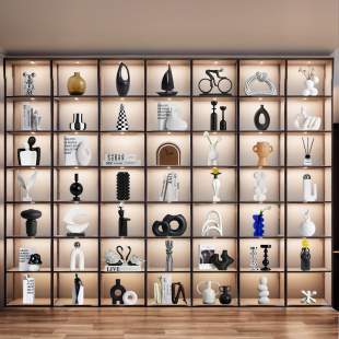 极简黑白科技感摆件高档餐边柜酒柜开放格展示柜样板房艺术装饰品