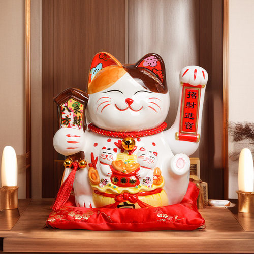 网红太阳能日式陶瓷招财猫摆件开业礼物店铺收银台前台自动摇招手