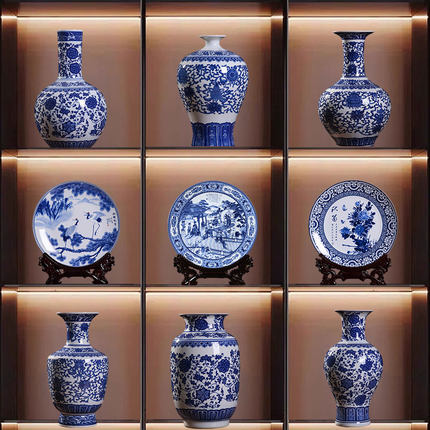 景德镇陶瓷青花瓷清明上河图挂盘装饰坐盘子中式美学客厅花瓶摆件