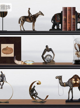 美式乡村羊角玻璃罩牛角软装饰品
