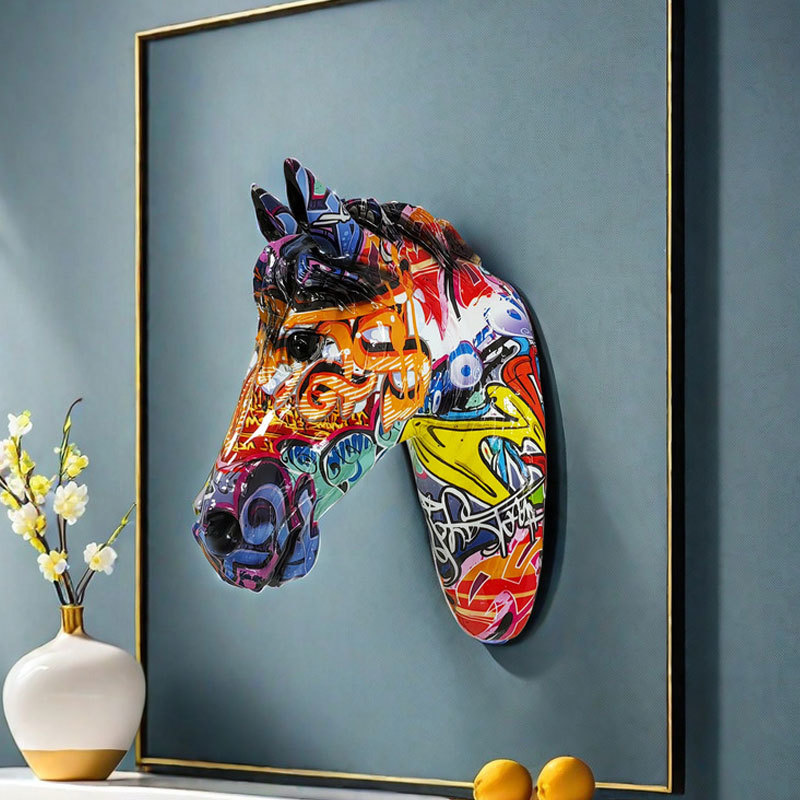 彩色涂鸦动物马头潮流壁饰创意艺术个性轻奢墙面装饰酒吧ktv挂件