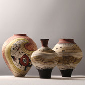 侘寂风土陶复古红色陶罐花瓶客厅酒店样板间陶瓷摆件高级感装 饰品