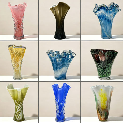 琉璃花瓶波浪荷叶口手工艺术玻璃