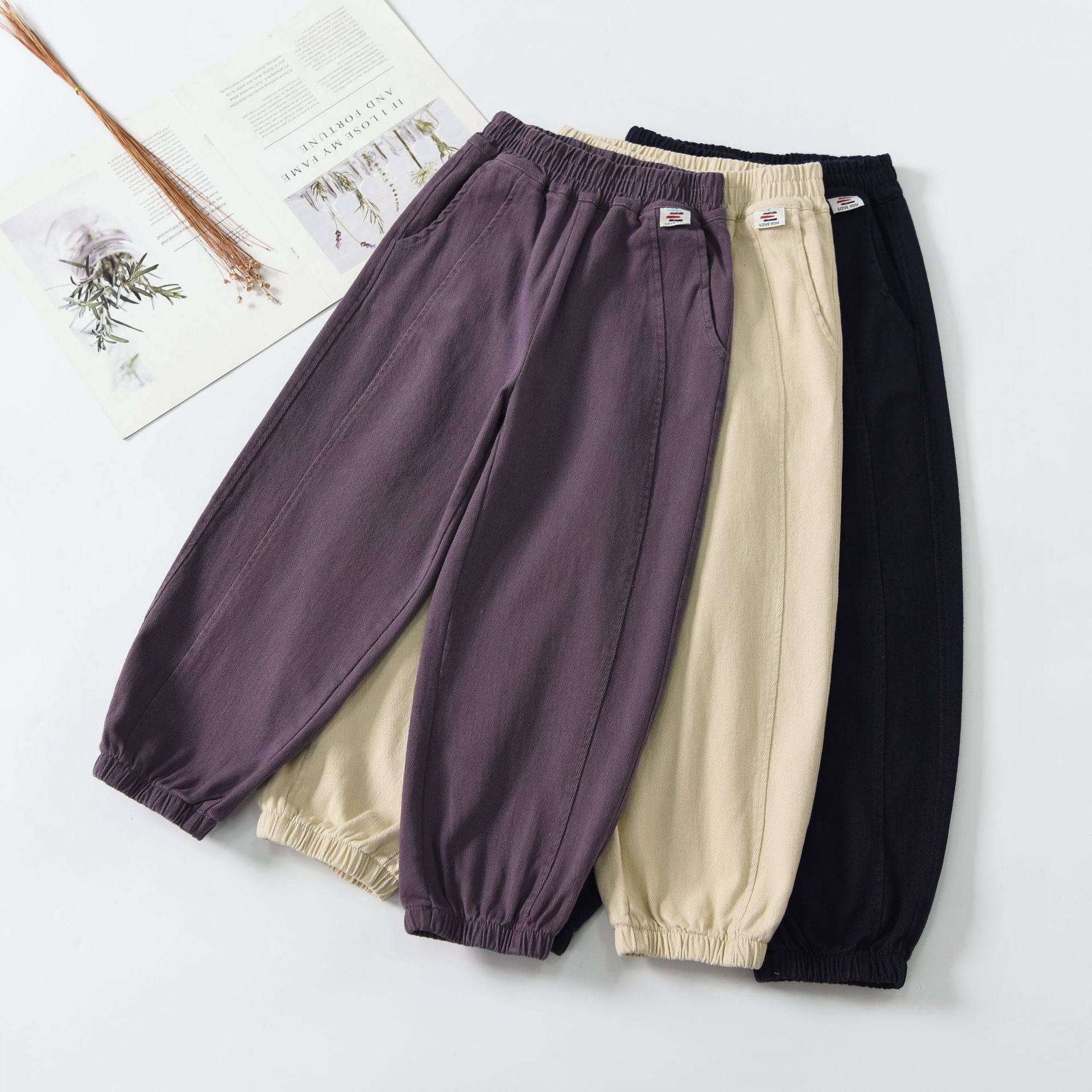 春夏儿童休闲裤 男童女童简约亮色系棉舒适长裤 水洗棉布柔软裤子,童装/婴儿装/亲子装,儿童运动裤,淘宝优惠券,粉丝福利购,淘宝优惠卷