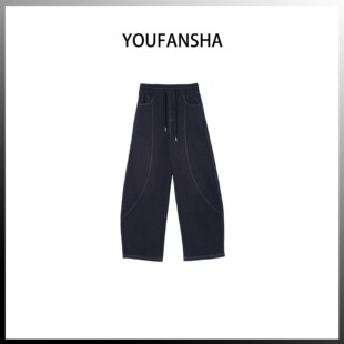 饰松紧腰抽绳设计老爹牛仔裤 复古明线装 706 羊绒节