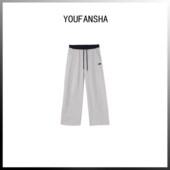 803 立体明线装 玉米粉丝专享 饰字母印花休闲宽松垂感长裤