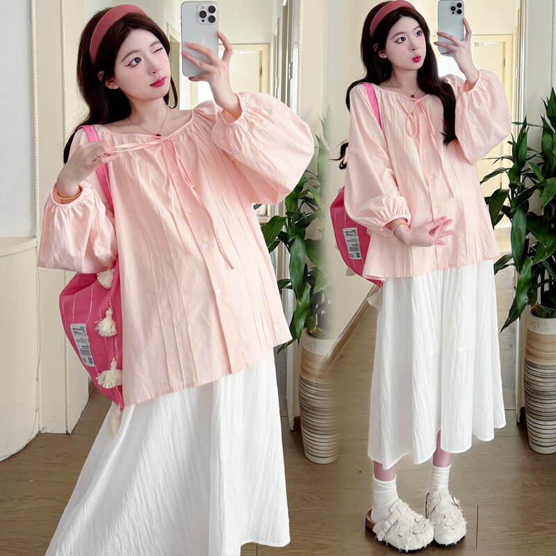 孕妇套装春季新款时尚甜美减龄系带上衣猪鼻扣抽绳半身裙2026年女