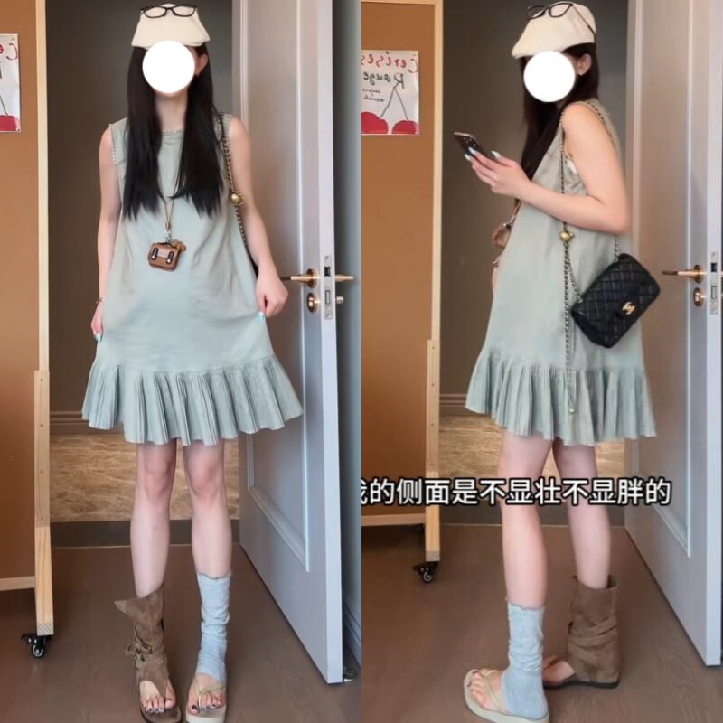 孕妇夏季大码纯色无袖连衣裙