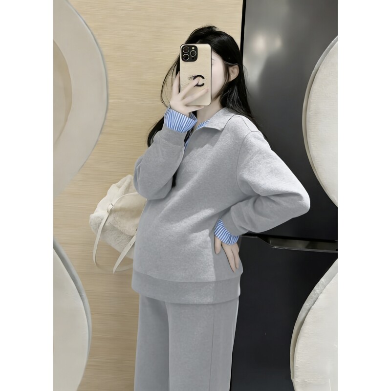 休闲运动风假两件卫衣宽松大码阔腿裤春秋季孕妇两件套2026年韩版