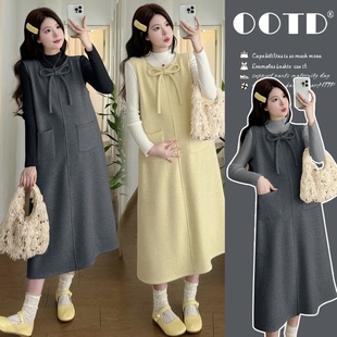 2025新款 搭配打底上衣套装 加绒加厚毛呢弹力背心裙长款 孕妇秋冬装