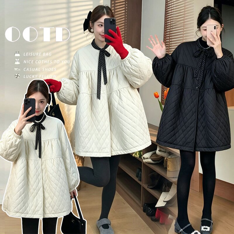 秋冬孕妇大码遮肚系带棉服外套