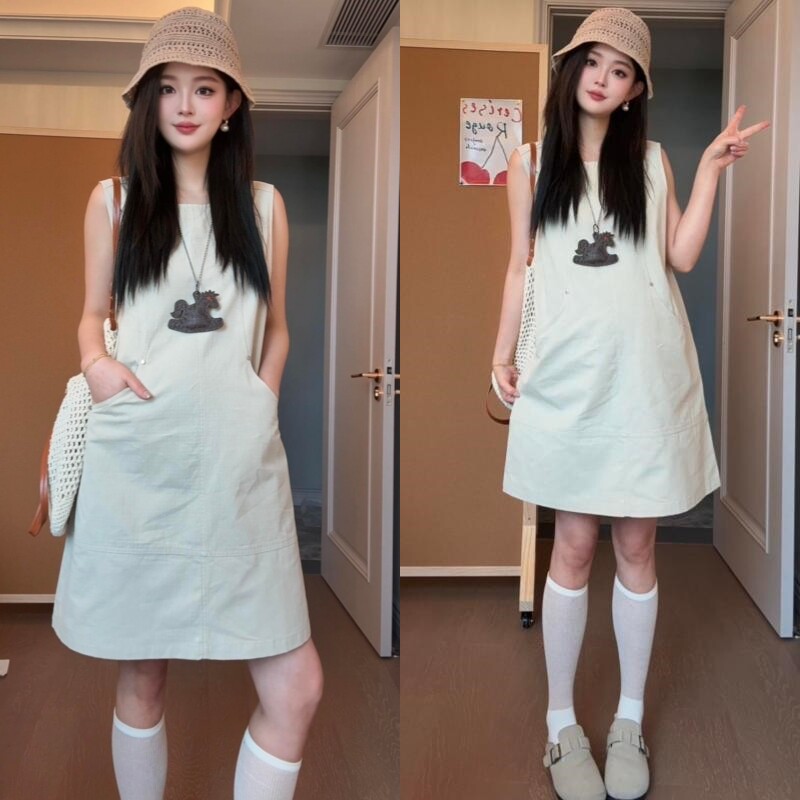 孕妇连衣裙夏季新款时尚气质无袖纯色遮肚背心裙2026年韩版女