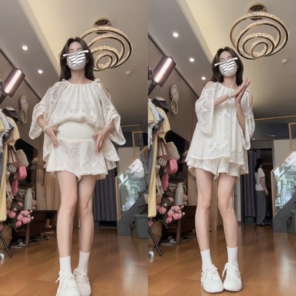 2024夏季新款孕妇装纯色设计感镂空露肩宽松上衣托腹短裤女两件套