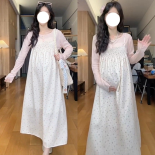 孕妇套装早春新款时尚韩系镂空长袖上衣碎花吊带裙2026年韩版女