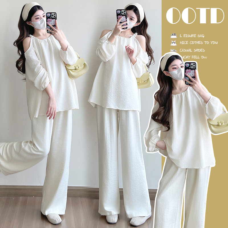 孕妇春秋上衣阔腿长裤2025套装