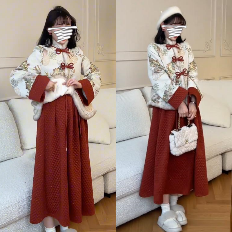 时尚孕妇装2024秋冬款新款套装加绒加厚新中式国风外套外穿两件套