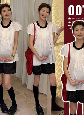夏季孕妇韩版波点短袖阔腿套装