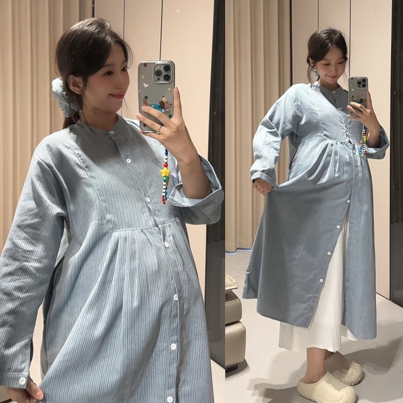 时尚孕妇2025春秋新款设计感外穿百搭宽松连衣裙托腹半身裙两件套