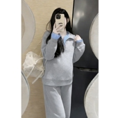 韩系休闲假两件撞色拼接卫衣可调节阔腿裤 2026年春秋季 两件套女