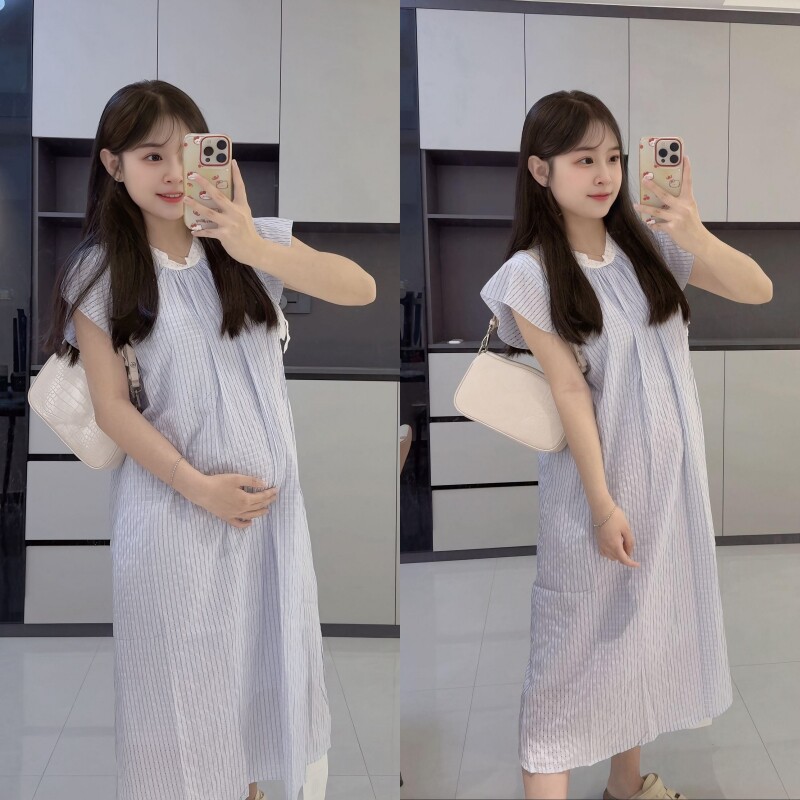 孕妇裙子2025夏季新款圆领