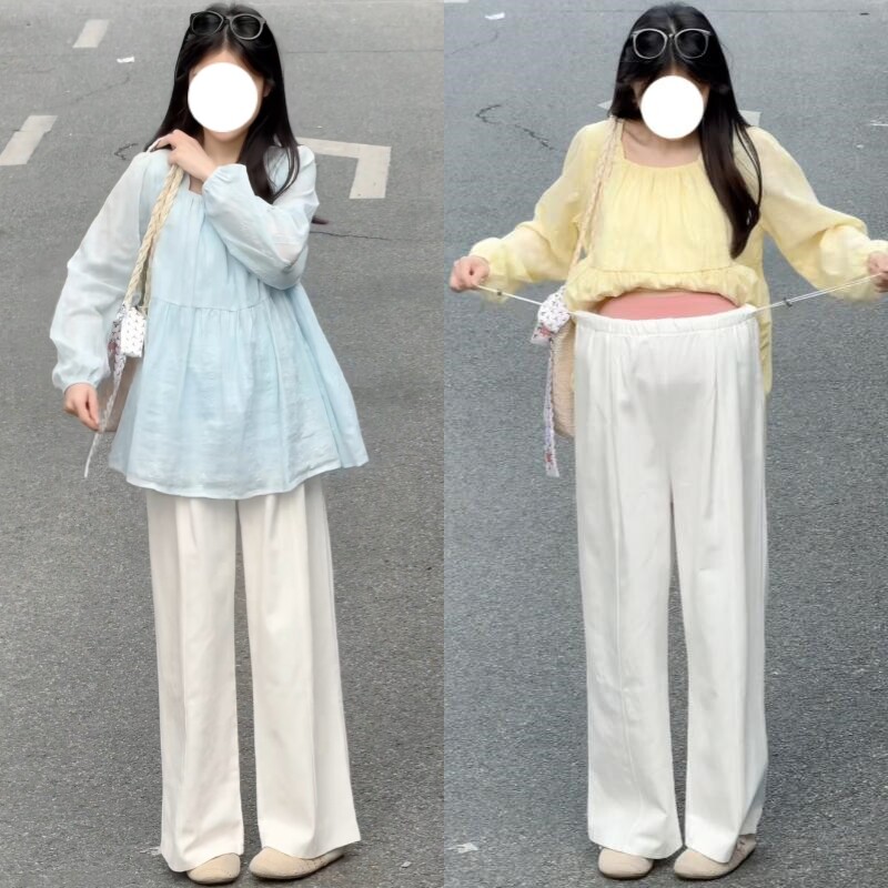 早春韩版孕妇方领长袖阔腿套装