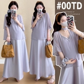 新款 韩版 孕妇高级感洋气时尚 上衣吊带裙套装 女2025 纯色短袖 夏季