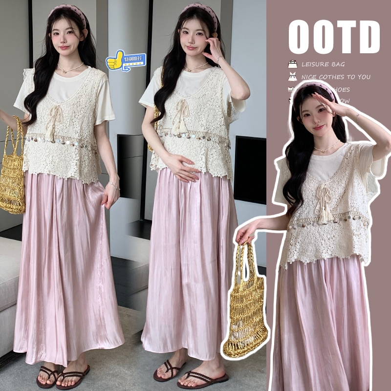 休閑夏季短袖+裙子孕婦套裝