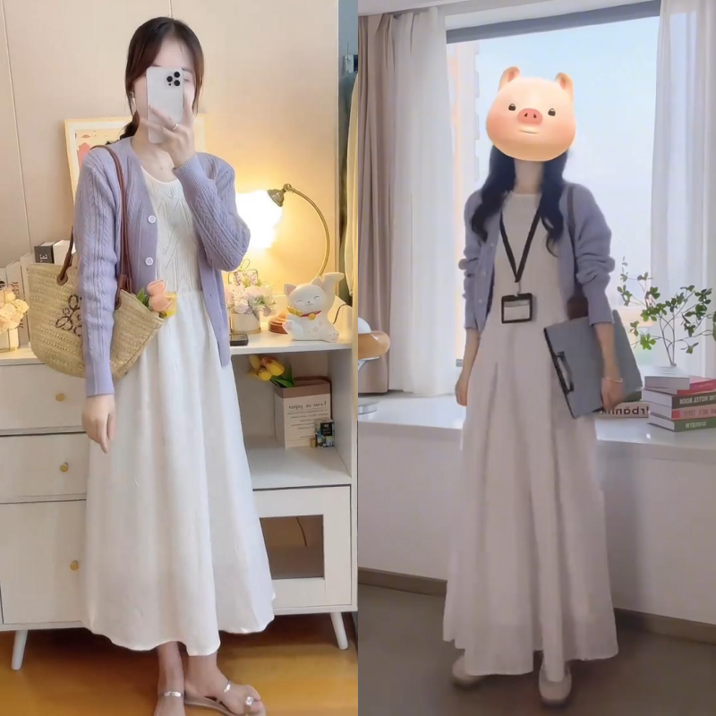 2025春秋款新款孕妇套装长袖外穿百搭开衫休闲纯色吊带裙女两件套