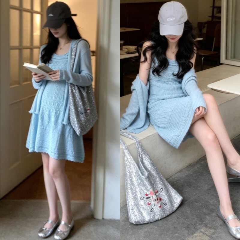 孕妇夏季韩版花边针织两件套