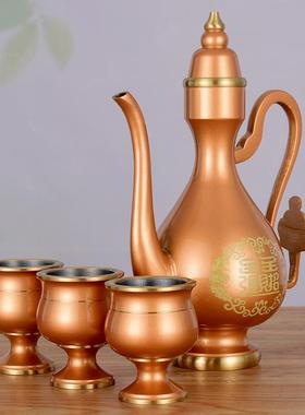 家用供奉拜神仿古佛前关公财神黄铜烤漆酒壶茶壶酒杯茶杯高脚供杯