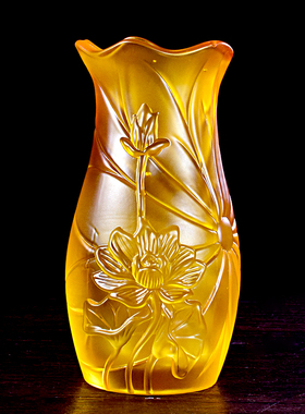家用供奉仿琉璃莲花花瓶供佛前装水插花佛堂花瓶花器室内用品摆件