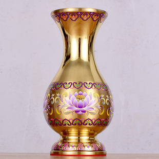 家用纯供奉佛前黄铜珐琅彩拉丝花瓶佛堂装水插花摆件花盆花器花插