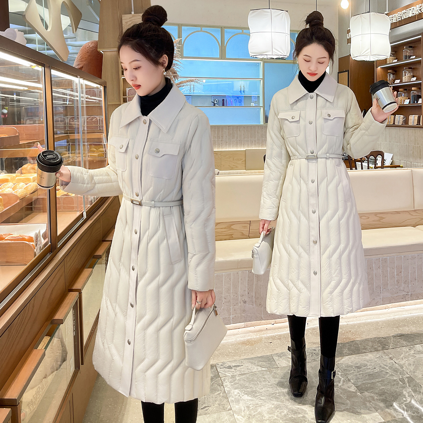 白鹅绒羽绒服女长款2025冬季新款气质收腰时尚巨显瘦高级感外套