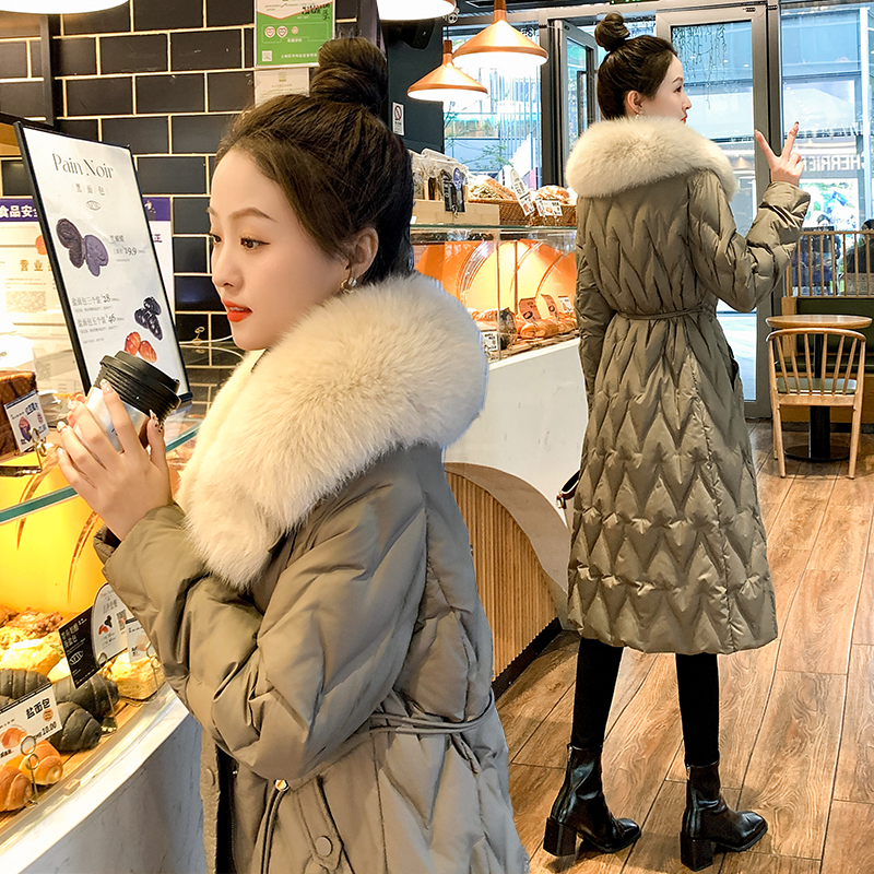 鹅绒羽绒服女2025冬季新款气质收腰显瘦狐狸毛大毛领加厚过膝外套