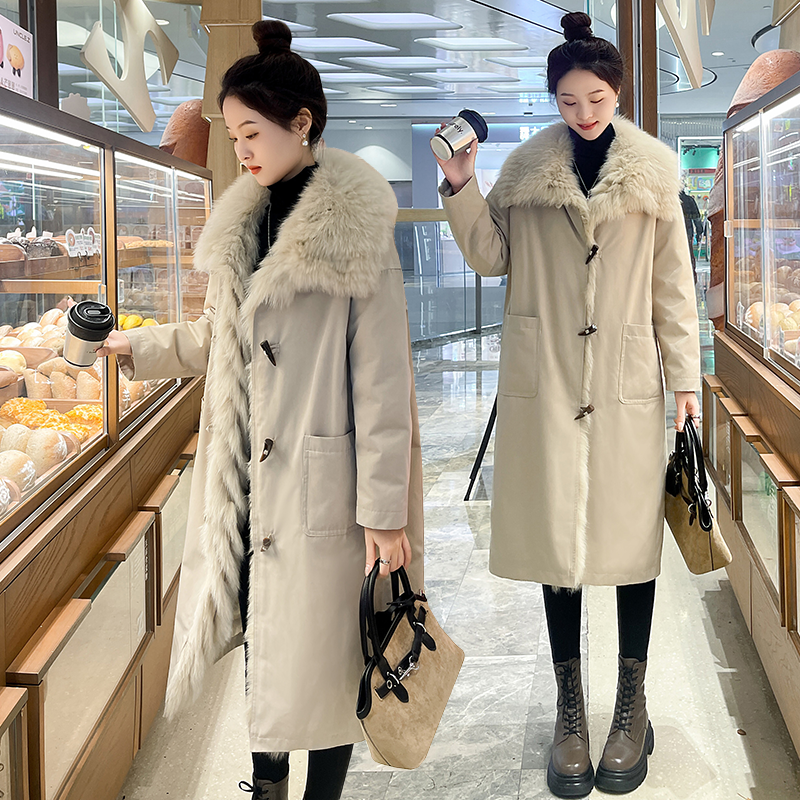 2025冬季新款白鹅绒羽绒服女超大狐狸毛领皮草派克大衣长款外套